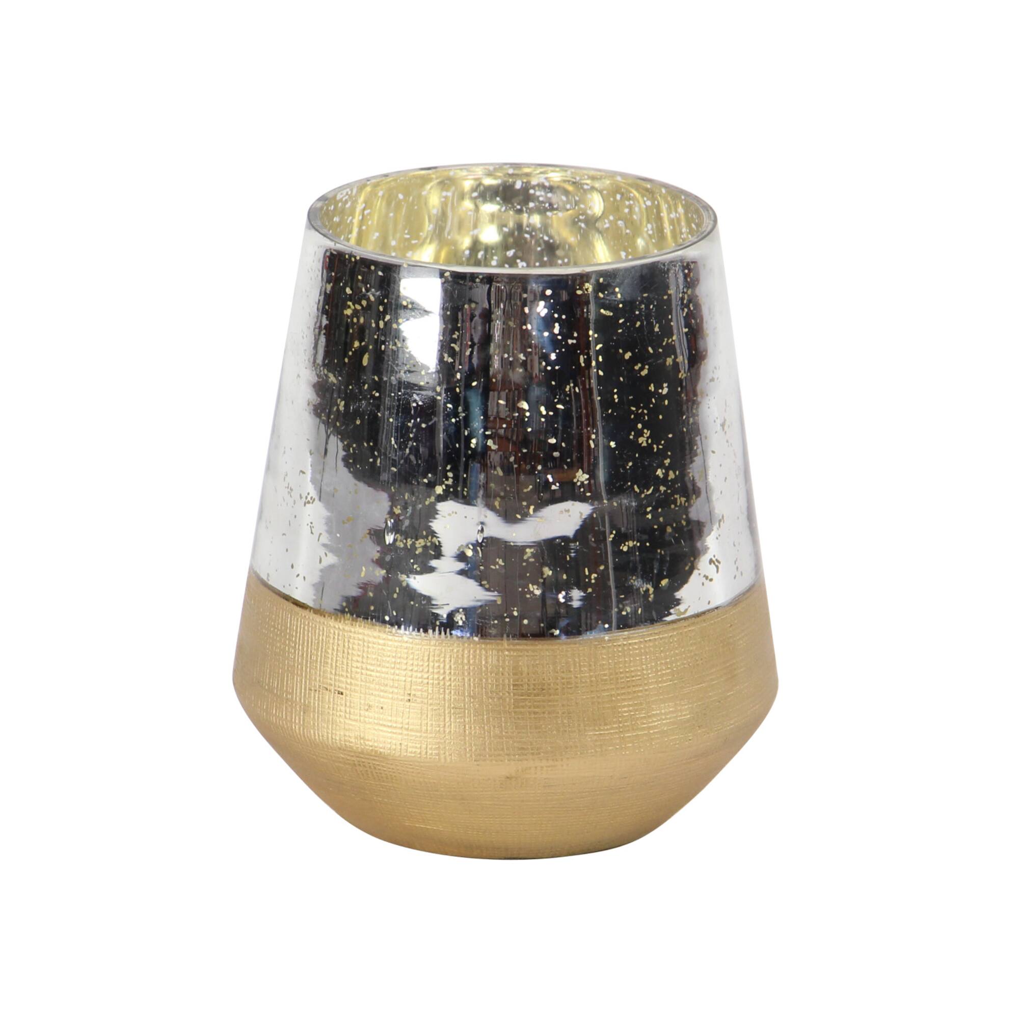 7" Gold & Silver Glass Modern Candlestick Holder